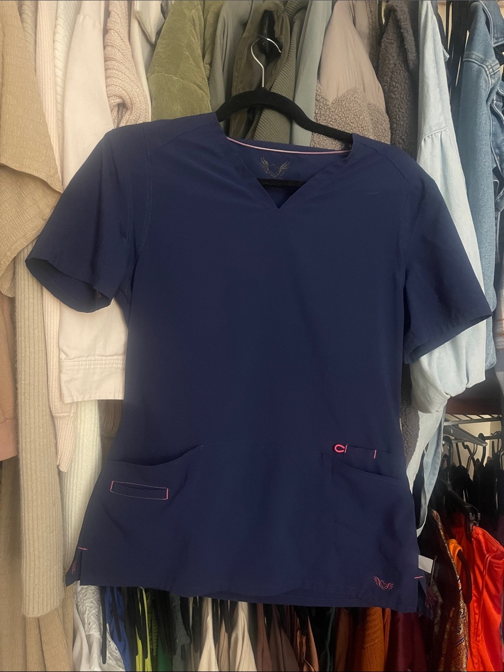 Smitten Navy Blue Women's V-Neck Scrub Top